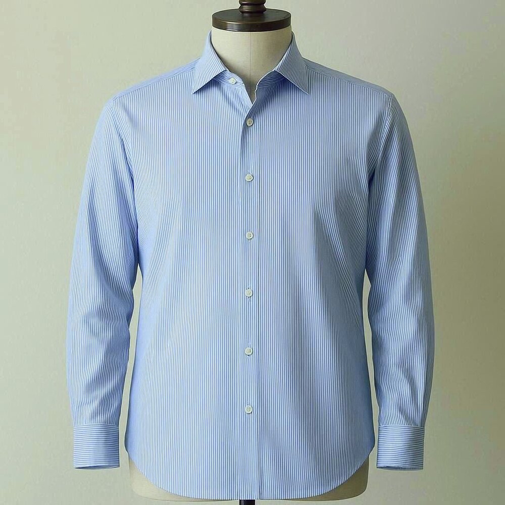 T.M. Lewin Dress Shirt 16/35 Slim Fit Pinstripe Quiet Luxury Minimalist Blue